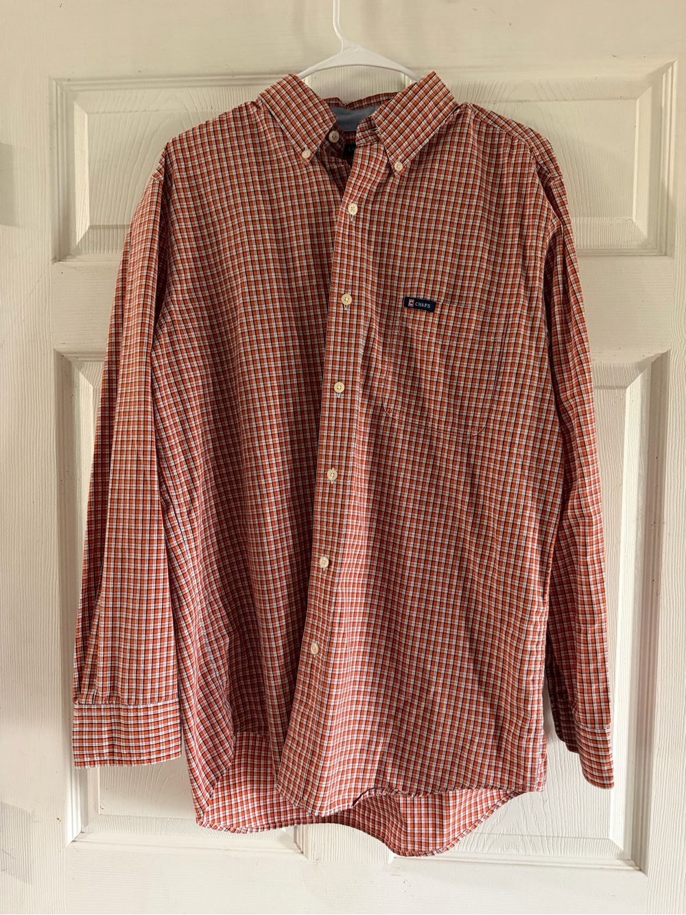 Chaps Men's Orange and White Plaid Button-Down Shirt
